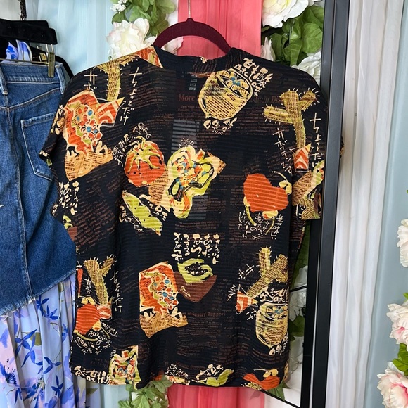 Citron Asian Print Black Shirt - Picture 2 of 3
